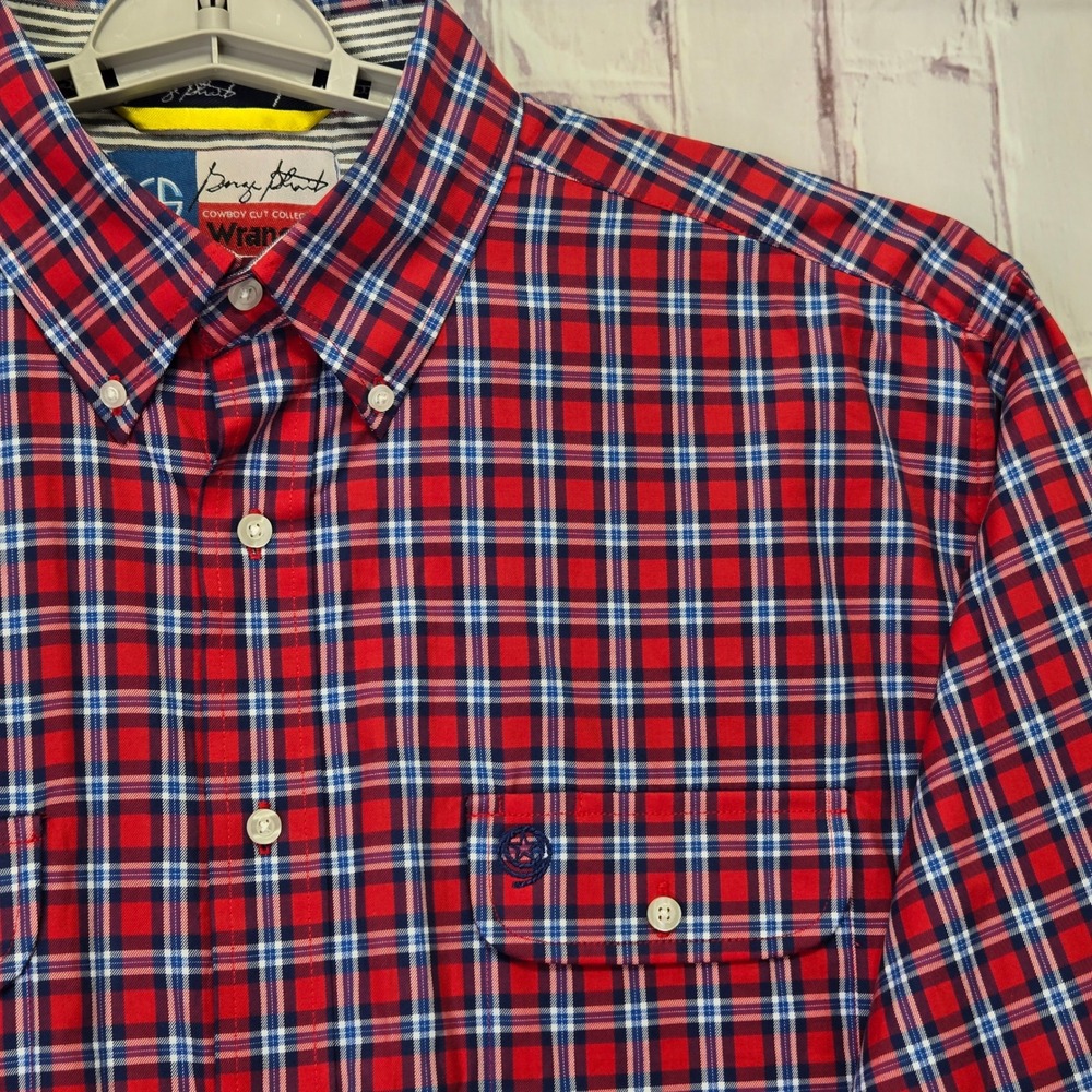 Wrangler George Strait Cowboy Cut Shirt Red Plaid Western Workwear Mens XL